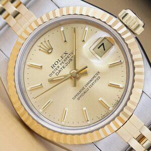 ROLEX LADIES DATEJUST CHAMPAGNE DIAL 18K YELLOW GOLD STEEL TWO TONE WATCH
